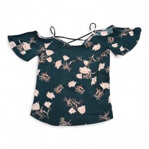 Kaileigh Green Floral Cold-Shoulder Blouse Size M